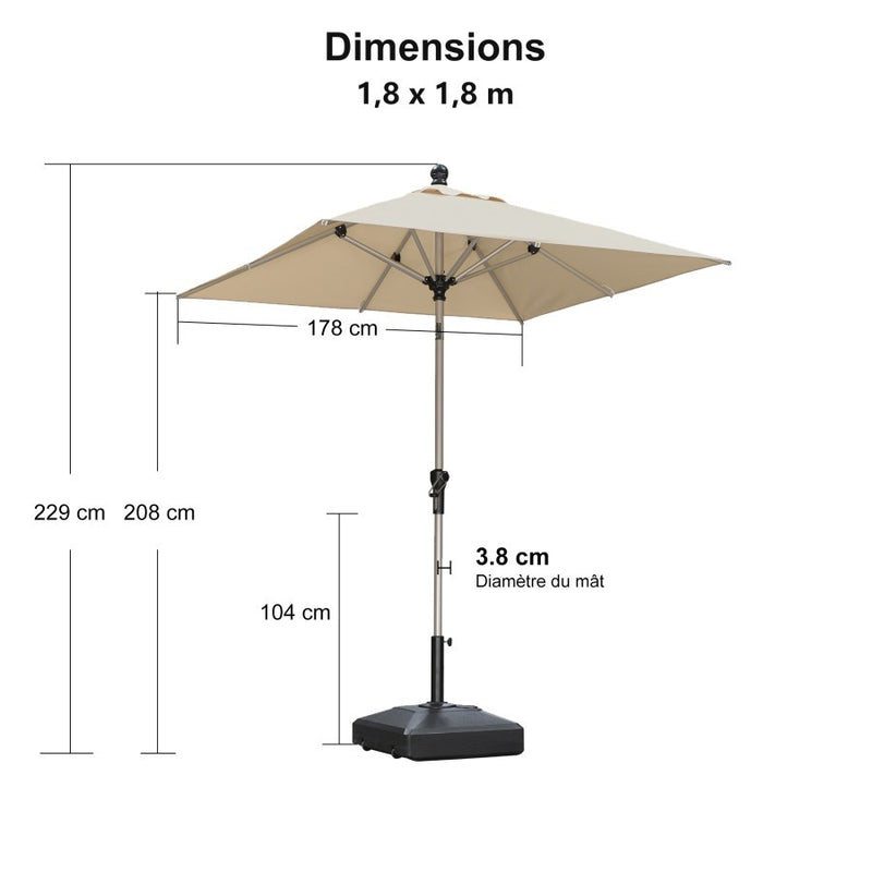 PURPLE LEAF Parasol Droit Inclinable de Marché Carré Rectangle Rond avec socle