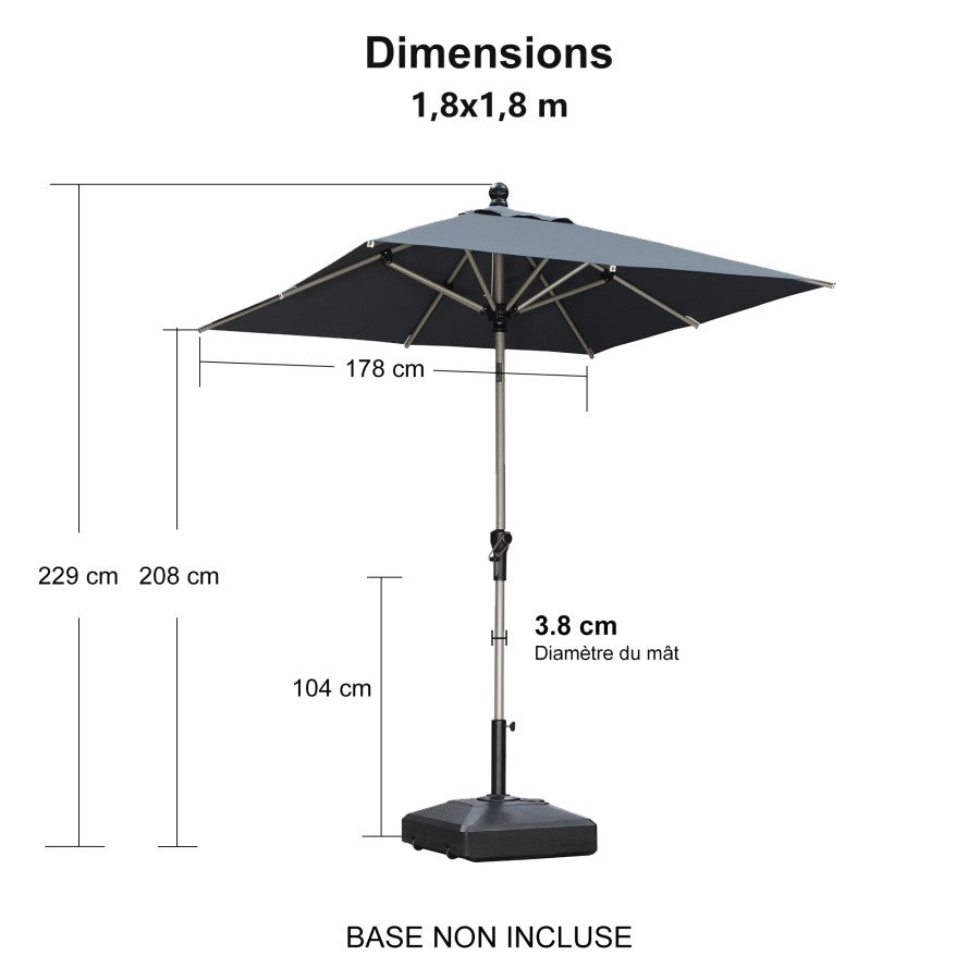 PURPLE LEAF Parasol Droit Inclinable de Marché avec Système de Manivelle Visible Carré Rectangle Rond