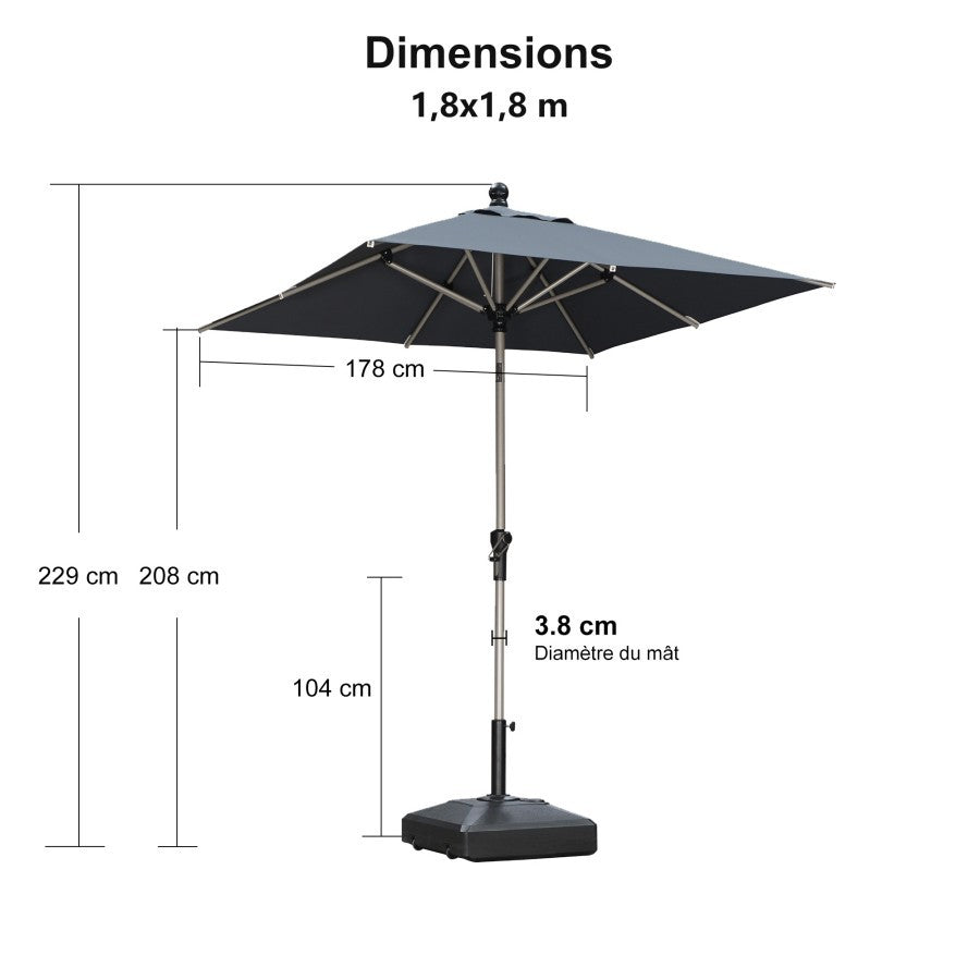 PURPLE LEAF Parasol Droit Inclinable de Marché Carré Rectangle Rond avec socle