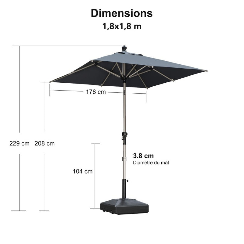 PURPLE LEAF Parasol Droit Inclinable de Marché Carré Rectangle Rond avec socle