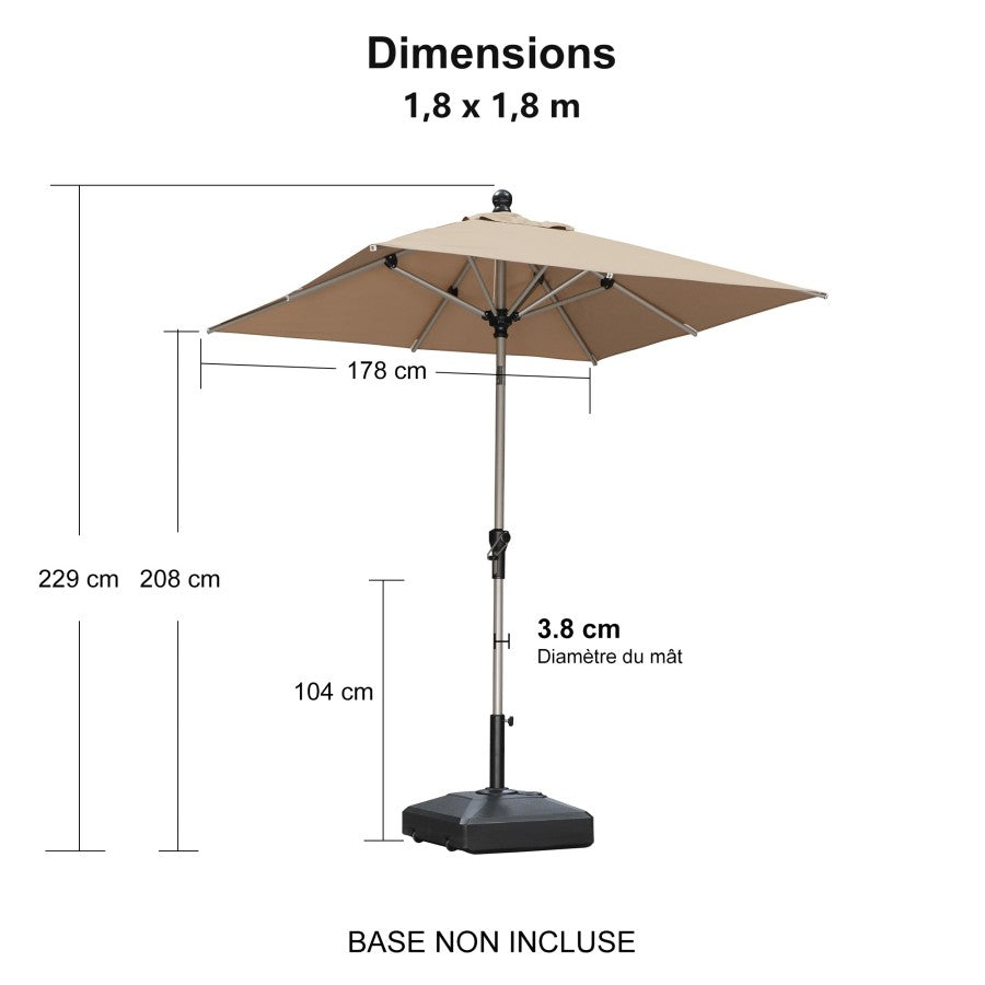 PURPLE LEAF Parasol Droit Inclinable de Marché avec Système de Manivelle Visible Carré Rectangle Rond