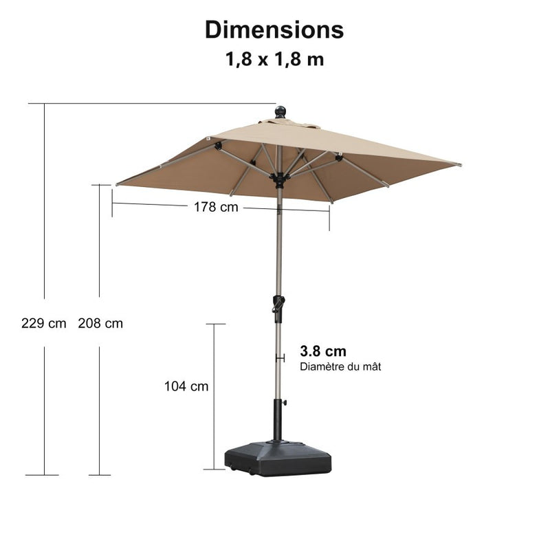 PURPLE LEAF Parasol Droit Inclinable de Marché Carré Rectangle Rond avec socle