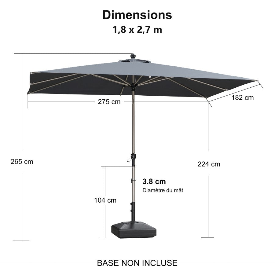 PURPLE LEAF Parasol Droit Inclinable de Marché avec Système de Manivelle Visible Carré Rectangle Rond