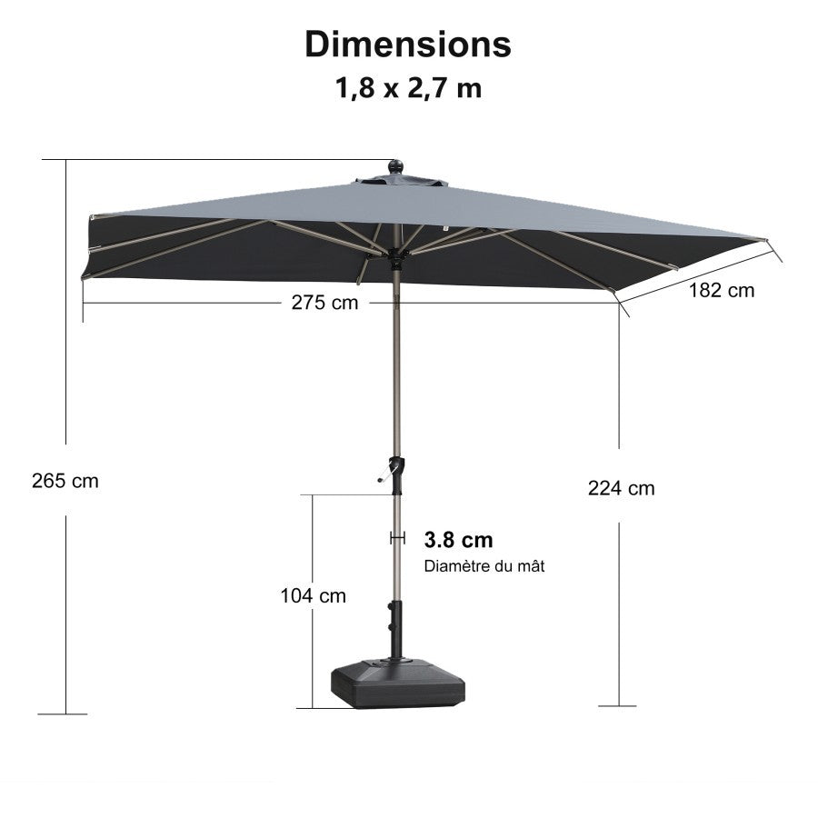 PURPLE LEAF Parasol Droit Inclinable de Marché Carré Rectangle Rond avec socle