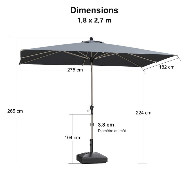 PURPLE LEAF Parasol Droit Inclinable de Marché Carré Rectangle Rond avec socle