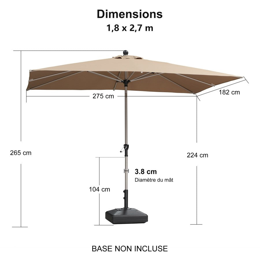 PURPLE LEAF Parasol Droit Inclinable de Marché avec Système de Manivelle Visible Carré Rectangle Rond