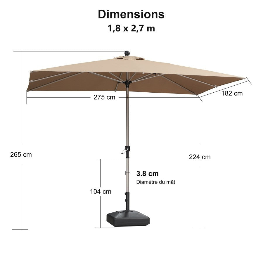 PURPLE LEAF Parasol Droit Inclinable de Marché Carré Rectangle Rond avec socle