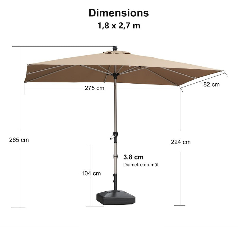 PURPLE LEAF Parasol Droit Inclinable de Marché Carré Rectangle Rond avec socle