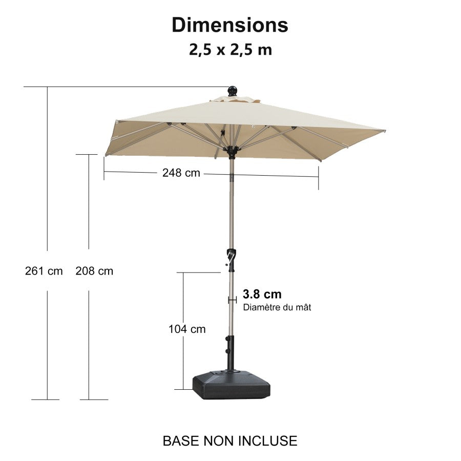 PURPLE LEAF Parasol Droit Inclinable de Marché avec Système de Manivelle Visible Carré Rectangle Rond