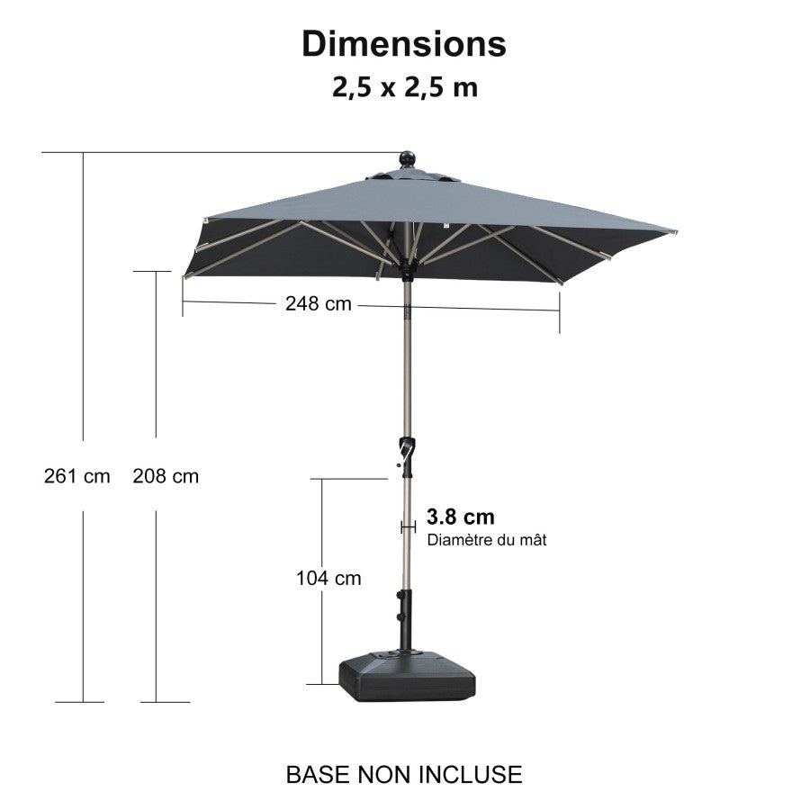 PURPLE LEAF Parasol Droit Inclinable de Marché avec Système de Manivelle Visible Carré Rectangle Rond