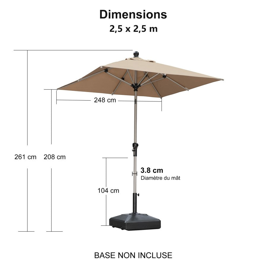 PURPLE LEAF Parasol Droit Inclinable de Marché avec Système de Manivelle Visible Carré Rectangle Rond