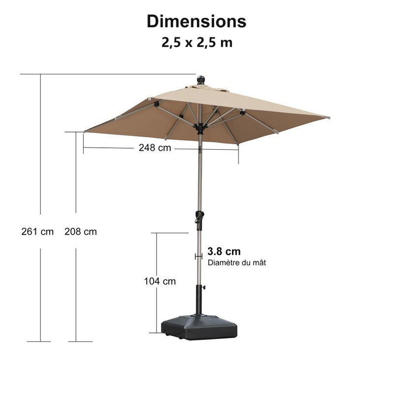 PURPLE LEAF Parasol Droit Inclinable de Marché Carré Rectangle Rond avec socle