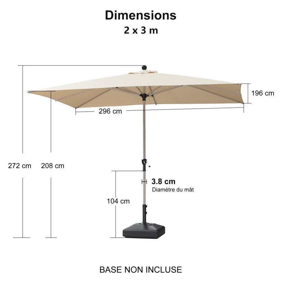 PURPLE LEAF Parasol Droit Inclinable de Marché avec Système de Manivelle Visible Carré Rectangle Rond