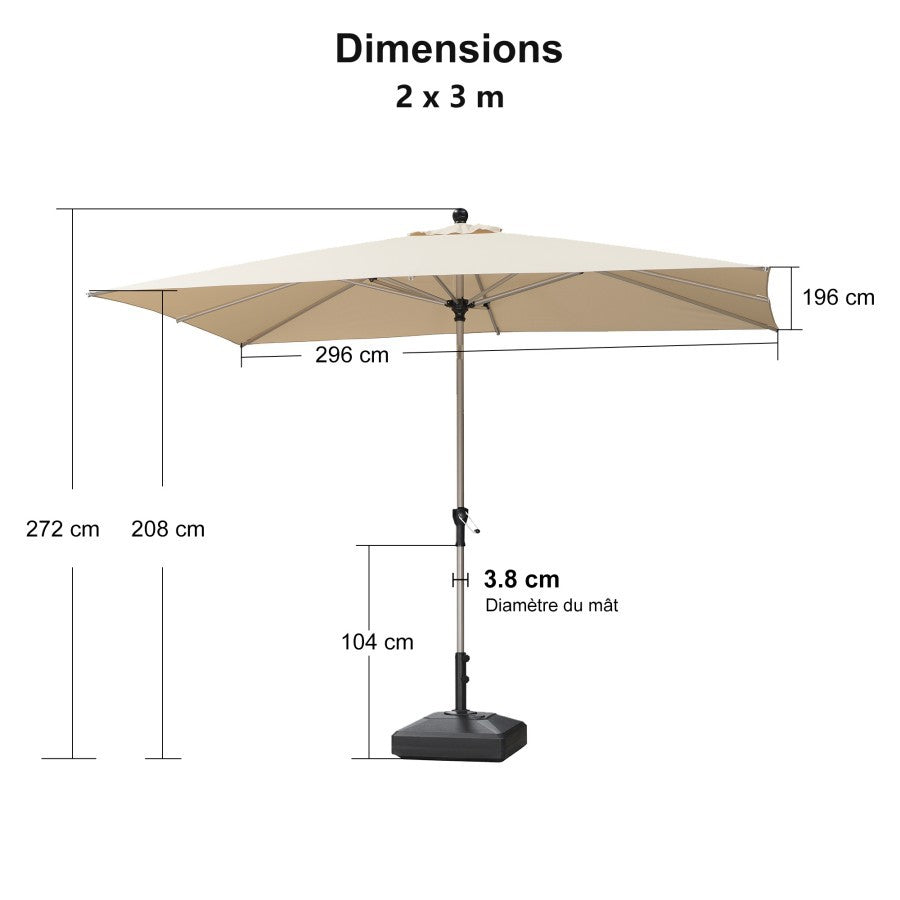 PURPLE LEAF Parasol Droit Inclinable de Marché Carré Rectangle Rond avec socle