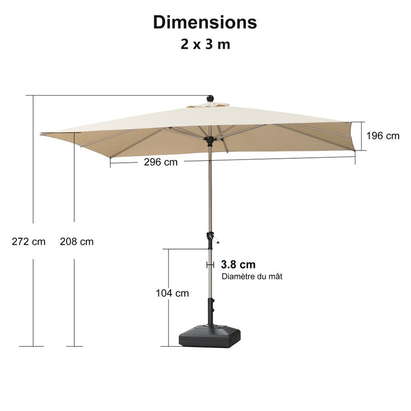 PURPLE LEAF Parasol Droit Inclinable de Marché Carré Rectangle Rond avec socle