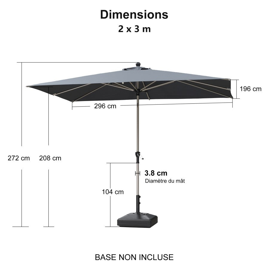 PURPLE LEAF Parasol Droit Inclinable de Marché avec Système de Manivelle Visible Carré Rectangle Rond