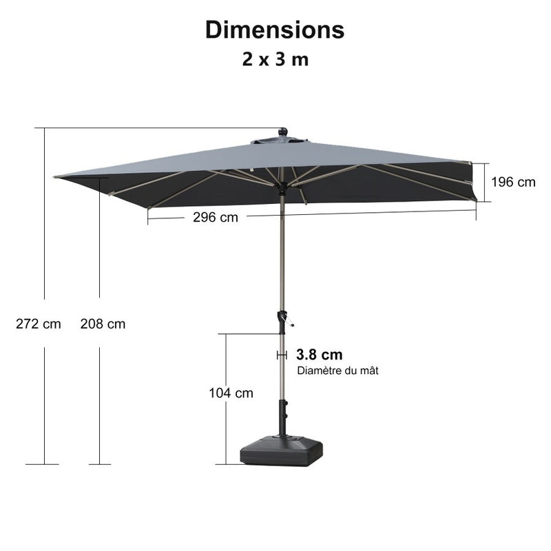 PURPLE LEAF Parasol Droit Inclinable de Marché Carré Rectangle Rond avec socle