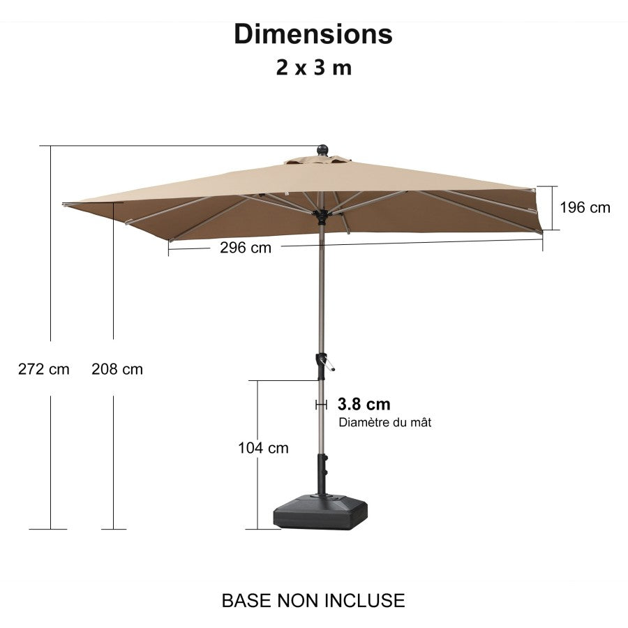 PURPLE LEAF Parasol Droit Inclinable de Marché avec Système de Manivelle Visible Carré Rectangle Rond