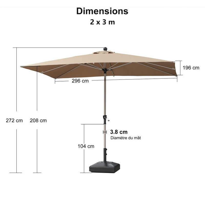 PURPLE LEAF Parasol Droit Inclinable de Marché Carré Rectangle Rond avec socle
