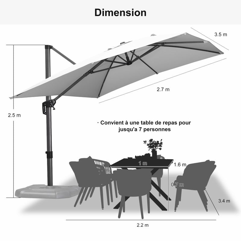 PURPLE LEAF Parasol Déporté de Jardin Économique Rectangulaire avec socle