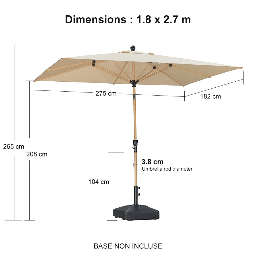 PURPLE LEAF Parasol Droit Inclinable de Marché d'Extérieur en Aluminium avec Effet Bois Pour Table de Jardin Carré Rectangle Rond