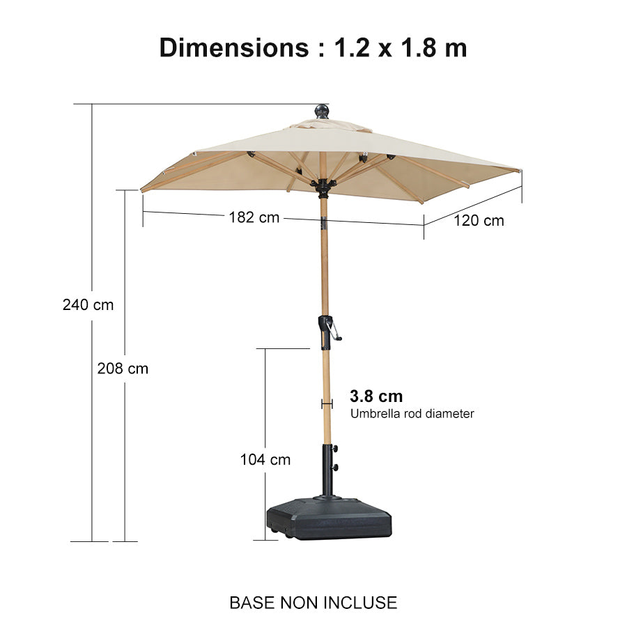 PURPLE LEAF Parasol Droit Inclinable de Marché d'Extérieur en Aluminium avec Effet Bois Pour Table de Jardin Carré Rectangle Rond