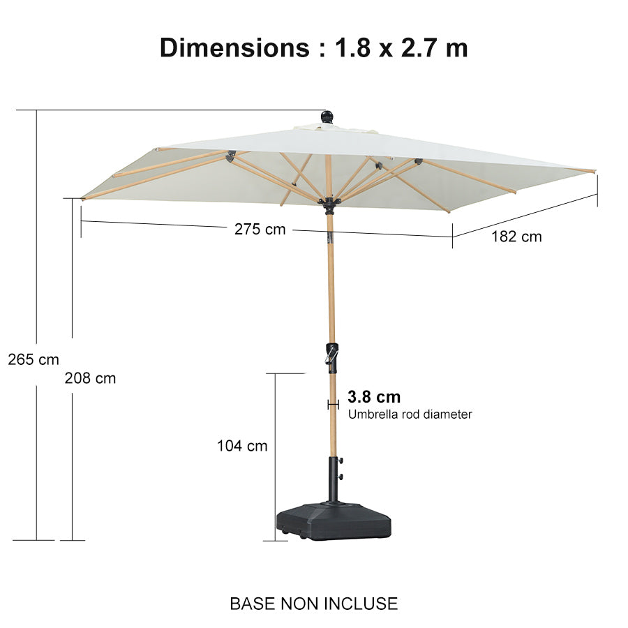PURPLE LEAF Parasol Droit Inclinable de Marché d'Extérieur en Aluminium avec Effet Bois Pour Table de Jardin Carré Rectangle Rond
