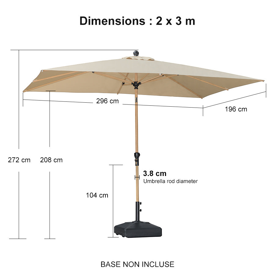 PURPLE LEAF Parasol Droit Inclinable de Marché d'Extérieur en Aluminium avec Effet Bois Pour Table de Jardin Carré Rectangle Rond