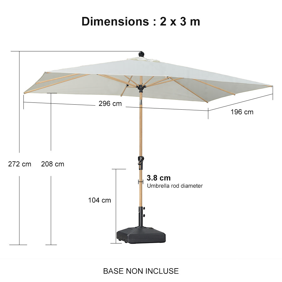 PURPLE LEAF Parasol Droit Inclinable de Marché d'Extérieur en Aluminium avec Effet Bois Pour Table de Jardin Carré Rectangle Rond