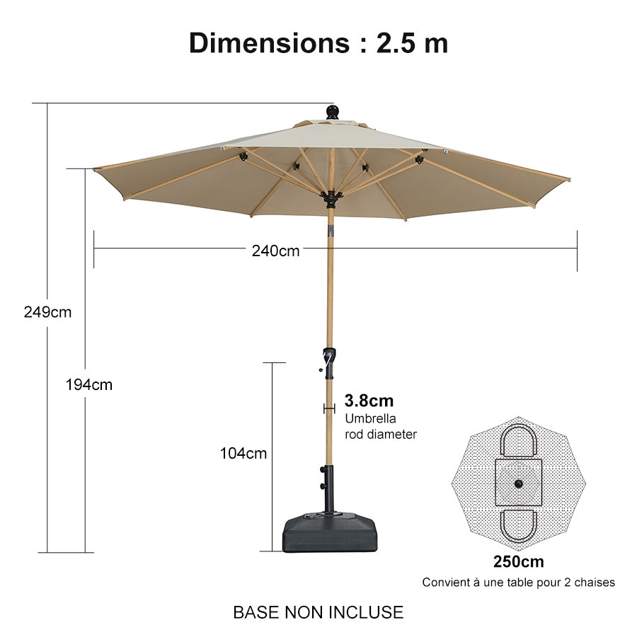 PURPLE LEAF Parasol Droit Inclinable de Marché d'Extérieur en Aluminium avec Effet Bois Pour Table de Jardin Carré Rectangle Rond