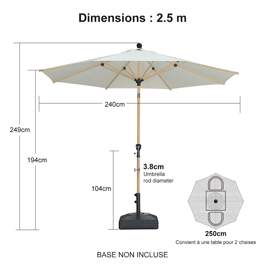 PURPLE LEAF Parasol Droit Inclinable de Marché d'Extérieur en Aluminium avec Effet Bois Pour Table de Jardin Carré Rectangle Rond