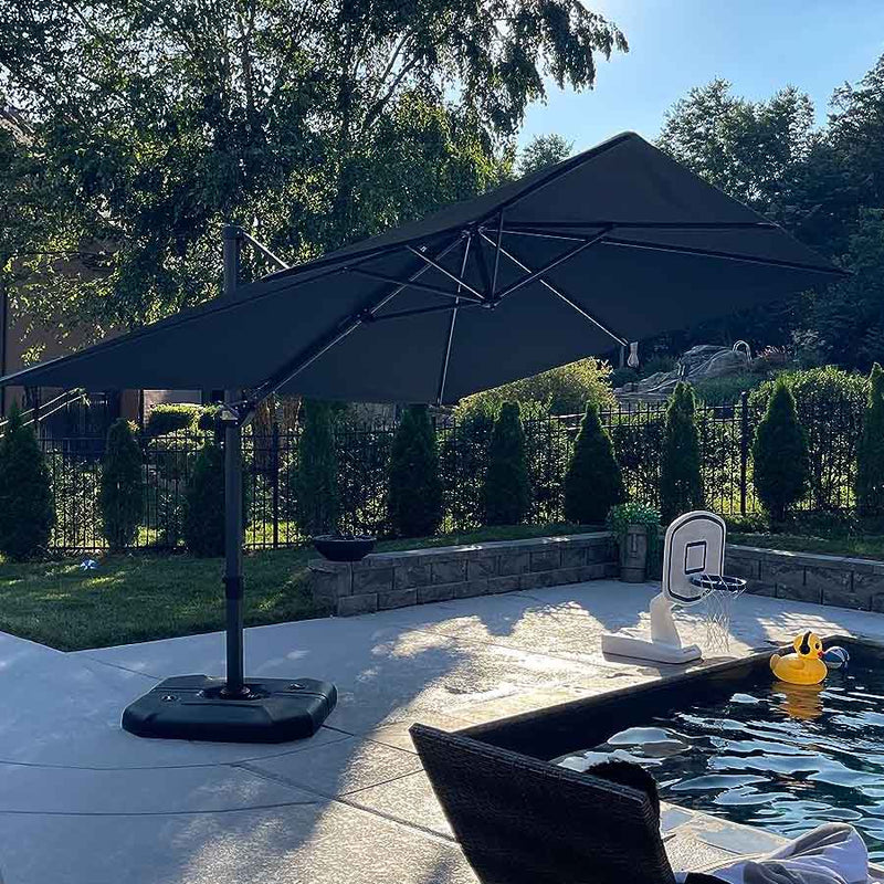 PURPLE LEAF Parasol De Jardin Exterieur Parasol Deporte Rotatif 360°, Parasol Excentré Inclinable, Parasol Suspendu Balcon, avec socle