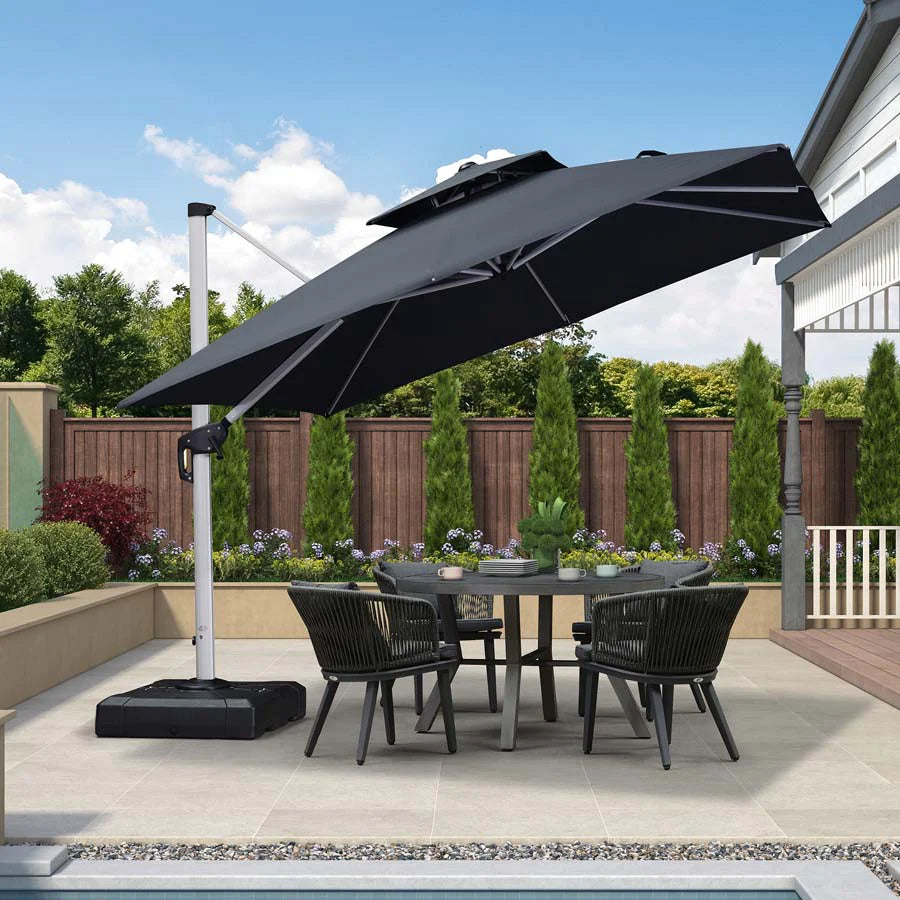 Parasol déporté et inclinable carré ardoise avec housse de protection Parasol déporté et inclinable carré ardoise avec housse de protection