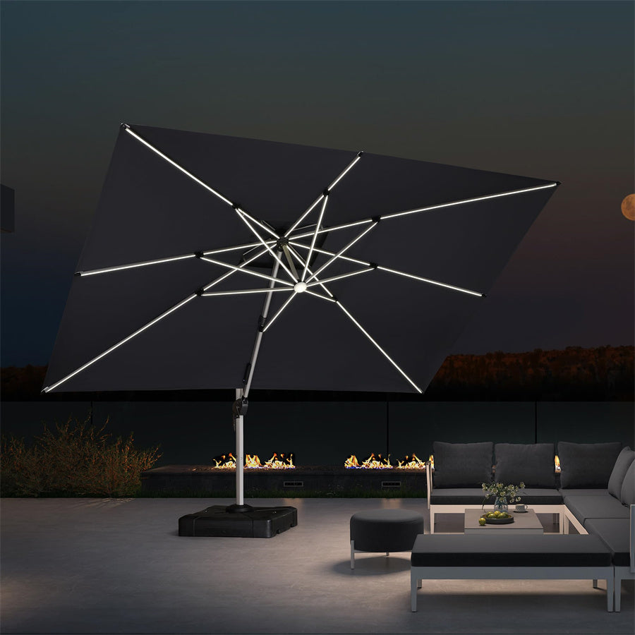 Parasol Déporté avec LED Rectangulaire à Double Toit De Jardin Exterieur