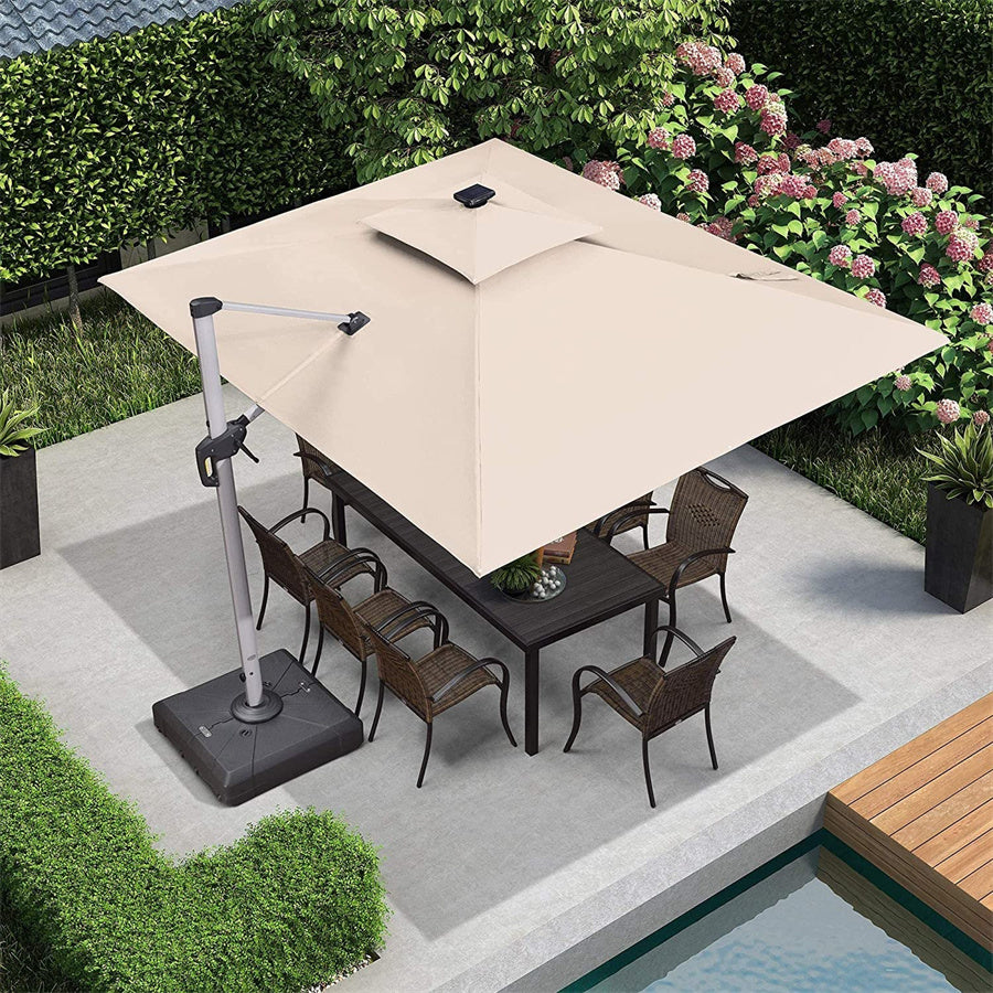 PURPLE LEAF Parasol De Jardin Exterieur Rectangulaire avec LED Parasol Déporté Toit à Double Rotatif 360° Parasol Excentré Inclinable Parasol Terrasse Exterieur