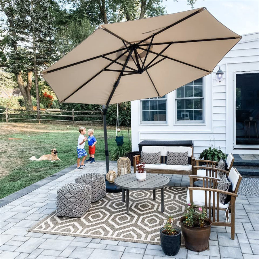 PURPLE LEAF Parasol De Jardin Extérieur Rond, Parasol Déporté Rotatif 360°, Parasol Excentré Inclinable, Parasol Suspendu Balcon