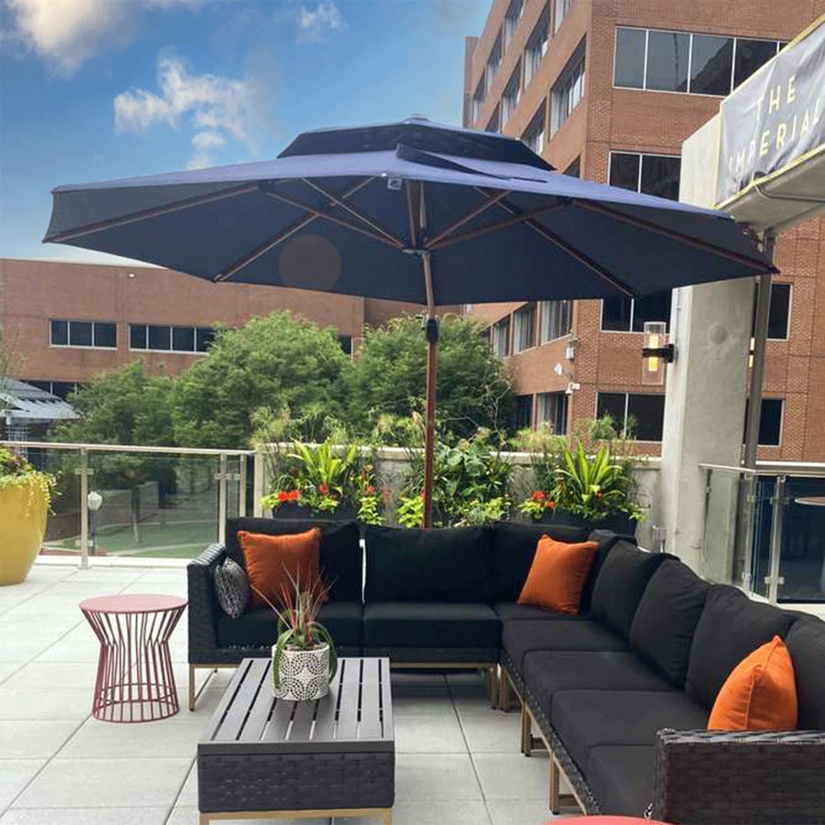 PURPLE LEAF Parasol Déporté Rond Grain de Bois en Aluminium Parasol De Jardin Extérieur Toit à Double Rotatif 360°