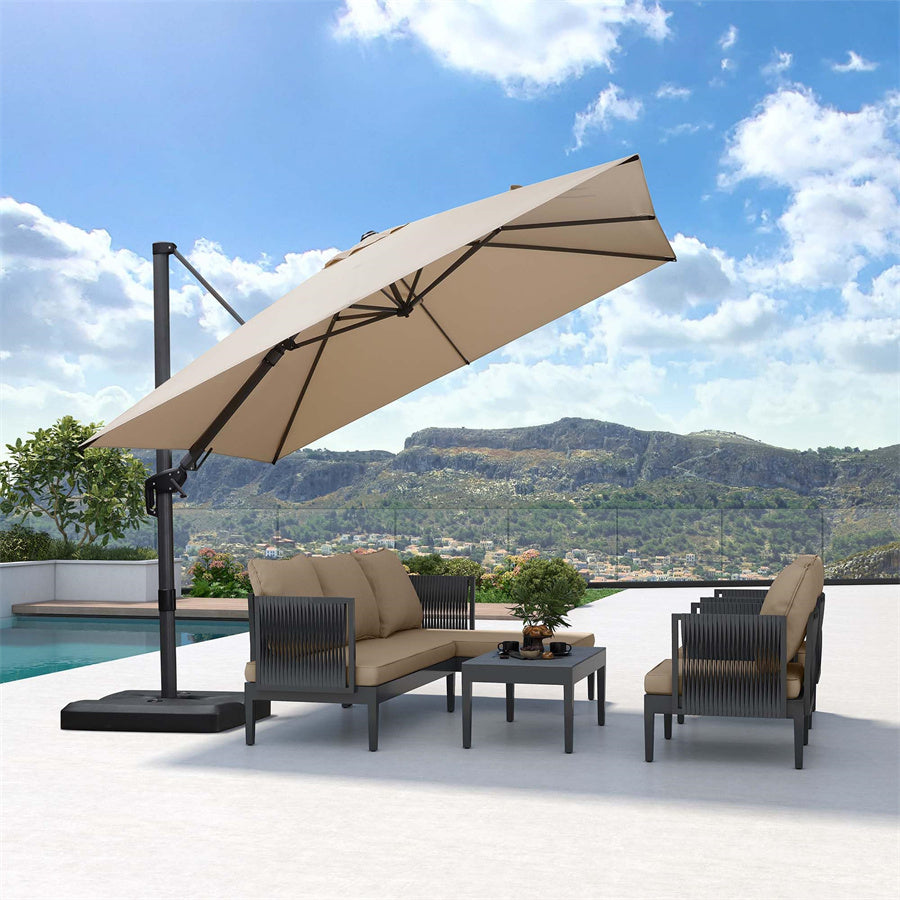 PURPLE LEAF Parasol Déporté Inclinable Gauche Droite Carré, Parasol De Jardin Extérieur avec 5 Positions réglables et Rotation à 360°, Toile Protection UV