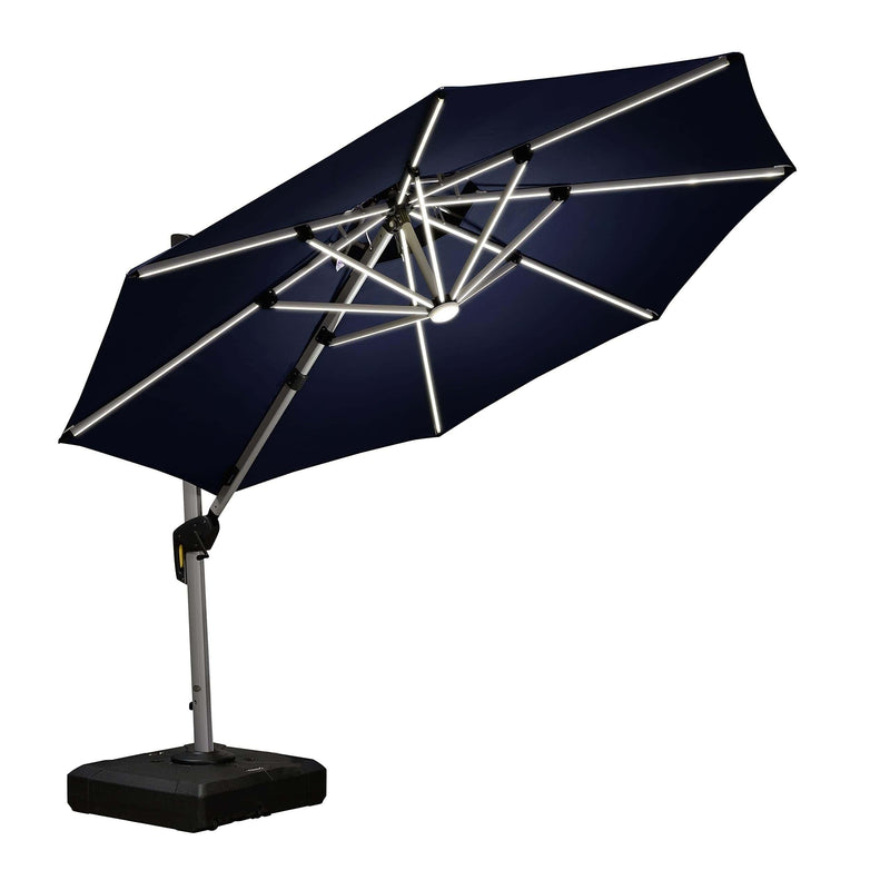 PURPLE LEAF Parasol De Jardin Exterieur 3 m Rond avec LED, Parasol Déporté Toit à Double Rotatif 360°, Parasol Excentré Inclinable, Parasol Terrasse Exterieur Luxueux, Marine - Purpleaf France