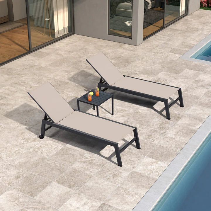PURPLE LEAF Chaise Longue de Patio en Textilène, Piscine Avec Roulettes, Chaise de Bain de Soleil Pour L'extérieur, La Plage, La Cour, Table D'appoint Incluse