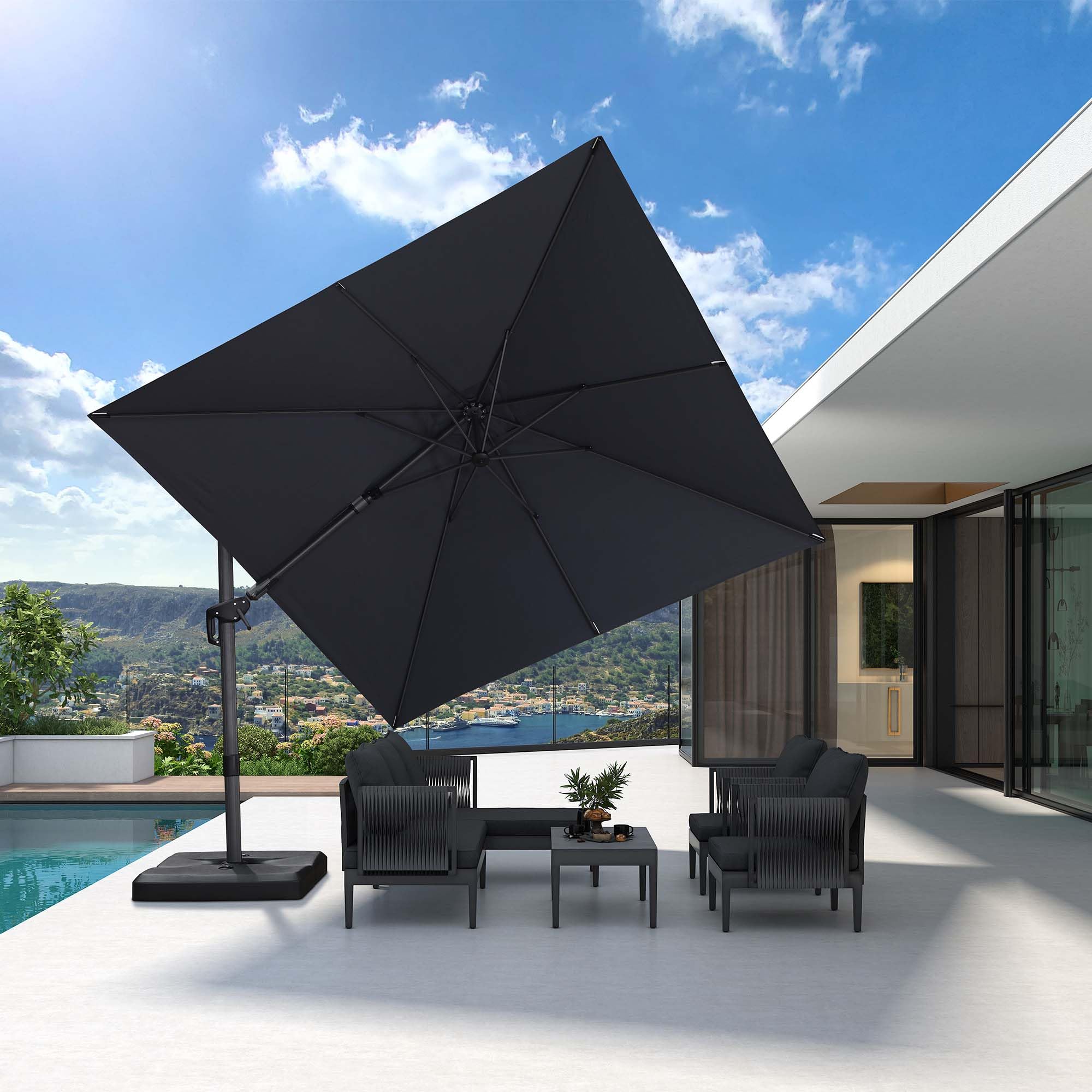PURPLE LEAF Parasol Déporté Inclinable Gauche Droite Carré, Parasol De Jardin Extérieur avec 5 Positions réglables et Rotation à 360°, Toile Protection UV
