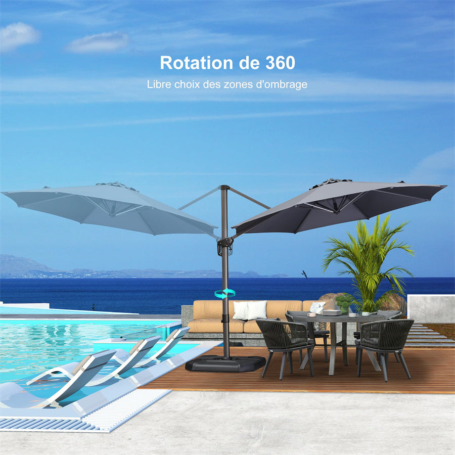 PURPLE LEAF Parasol De Jardin Extérieur Rond, Parasol Déporté Rotatif 360°, Parasol Excentré Inclinable, Parasol Suspendu Balcon