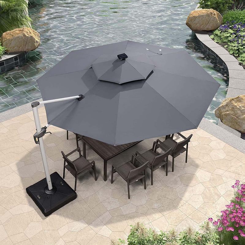 PURPLE LEAF Parasol De Jardin Exterieur 3 m Rond avec LED, Parasol Déporté Toit à Double Rotatif 360°, Parasol Excentré Inclinable, Parasol Terrasse Exterieur Luxueux, Marine - Purpleaf France