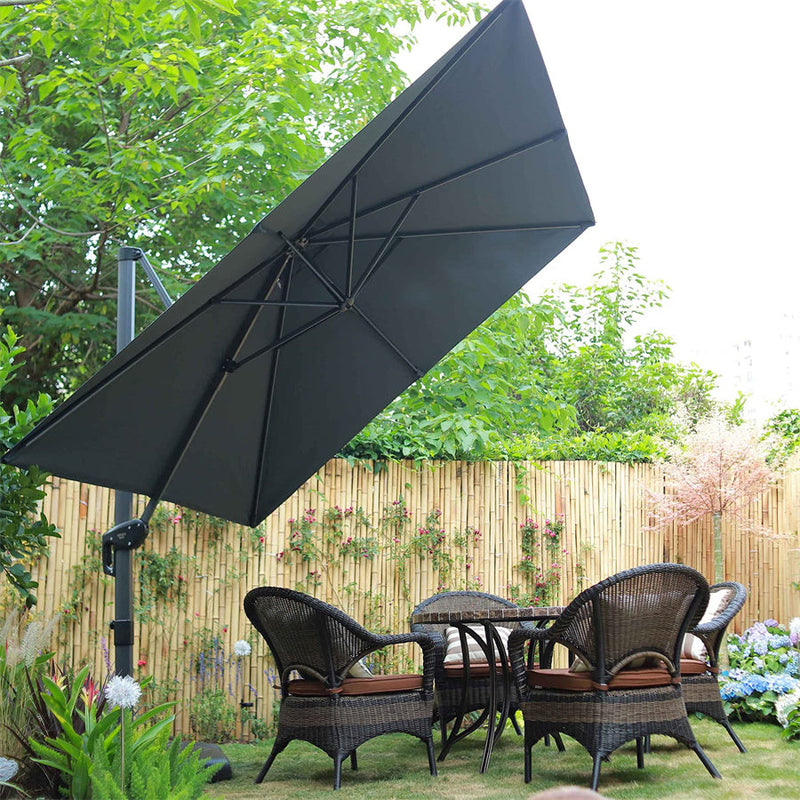 PURPLE LEAF Parasol De Jardin Exterieur Parasol Deporte Rotatif 360°, Parasol Excentré Inclinable, Parasol Suspendu Balcon, avec socle