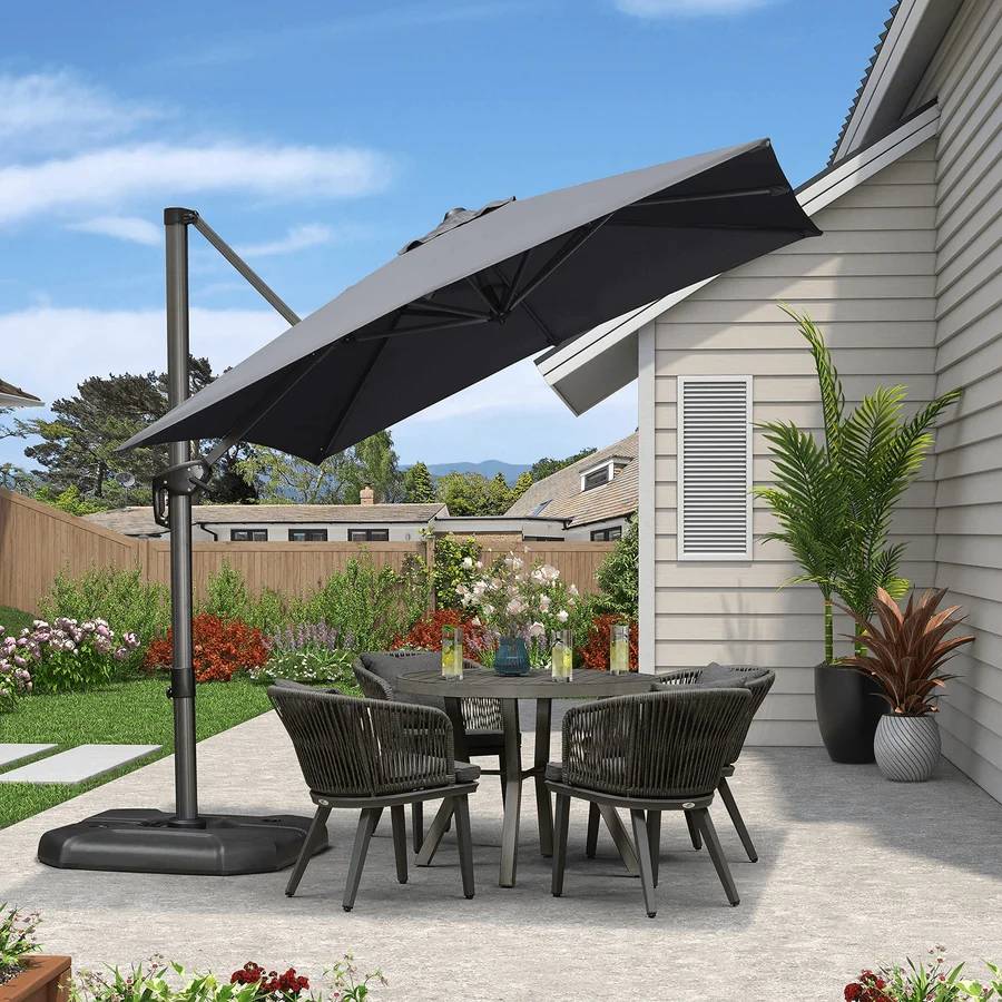 PURPLE LEAF Parasol De Jardin Exterieur Parasol Déporté Rotatif 360°, Parasol Excentré Inclinable, Parasol Suspendu Balcon