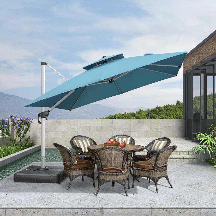 PURPLE LEAF Parasol Déporté Inclinable, Parasol De Jardin Exterieur Toit à Double Rotatif 360°,Parasol Terrasse Exterieur Luxueux