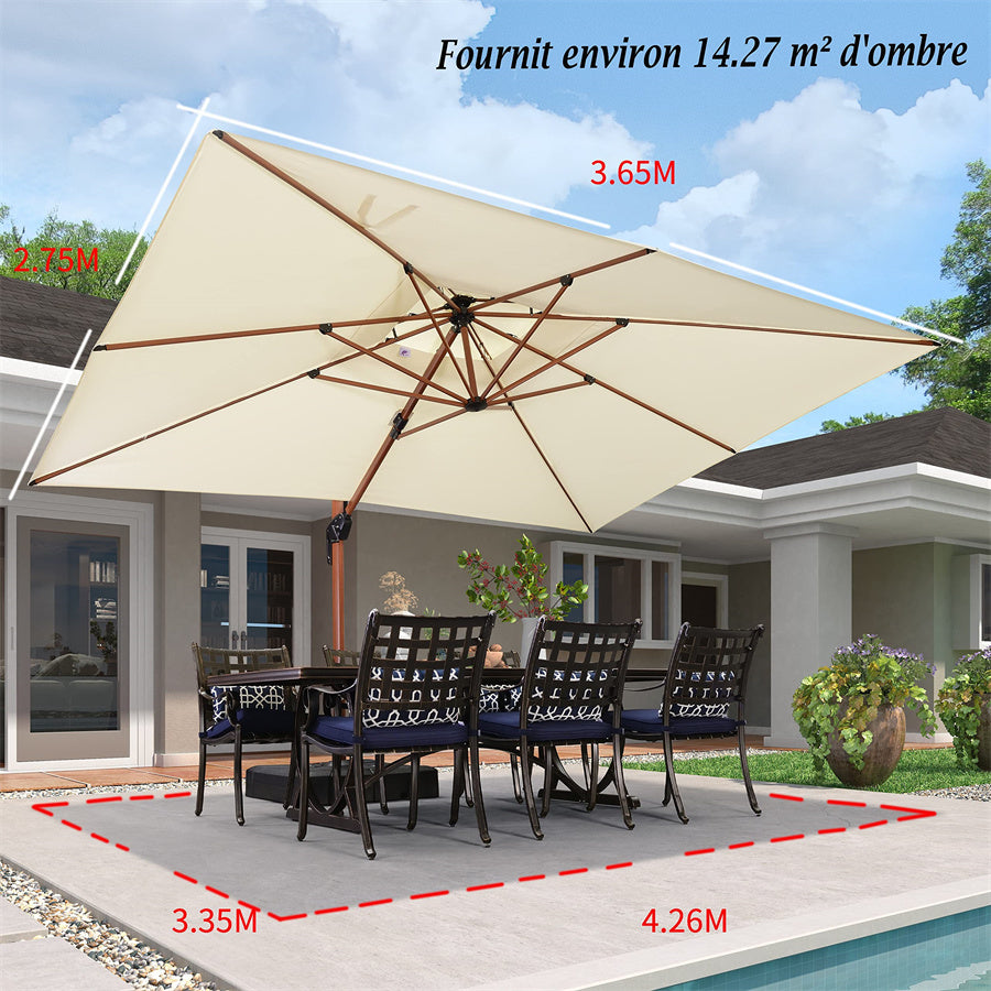 PURPLE LEAF Parasol Rectangulaire Grain de Bois en Aluminium Parasol De Jardin Extérieur Toit à Double Rotatif 360°