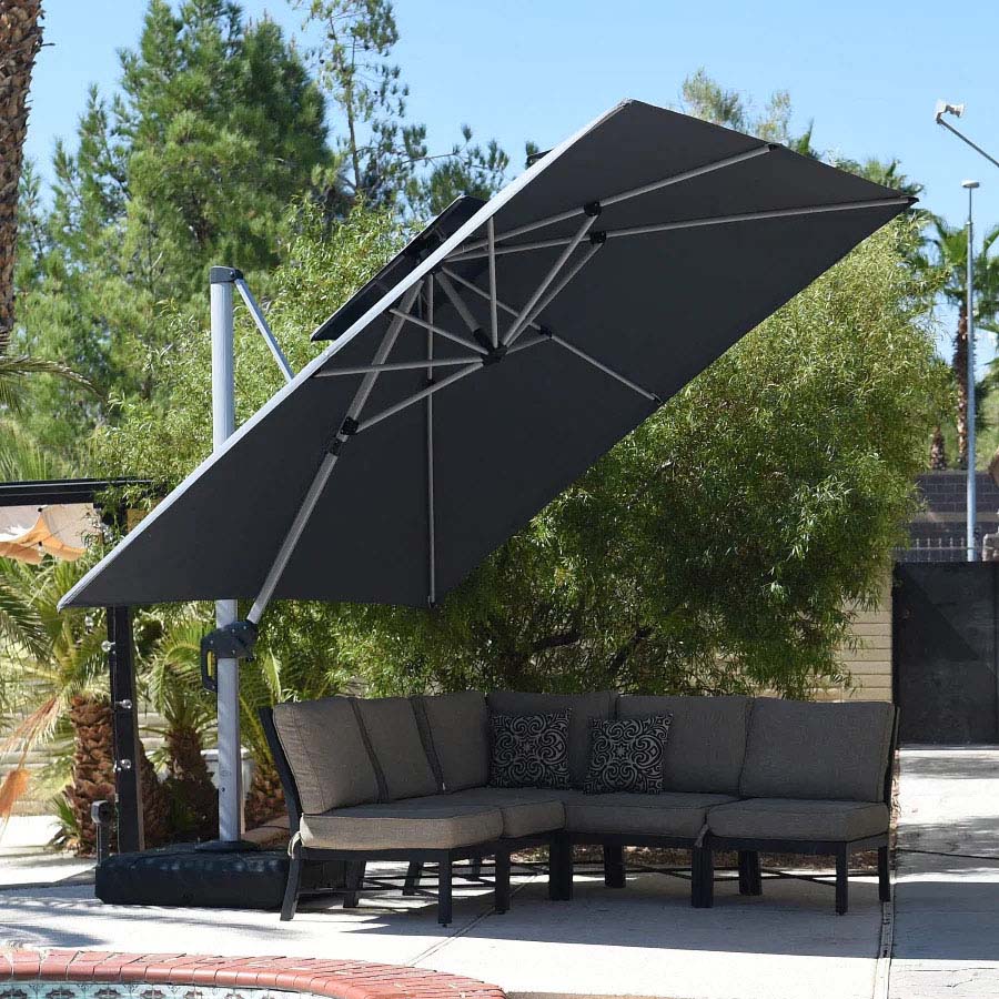 PURPLE LEAF Parasol Déporté Classique à Toit Double Carré avec socle