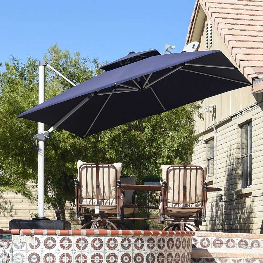 PURPLE LEAF Parasol Déporté Classique à Toit Double Carré avec socle