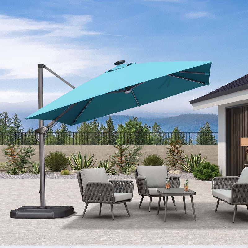 PURPLE LEAF Parasol De Jardin Exterieur Deporte LED 3x3 m, pivoter le long du mât du, Rotatif 360°, Parasol Deporte Excentré Inclinable, Parasol Suspendu Balcon Lumineux Solaire, Gris - Purpleaf France